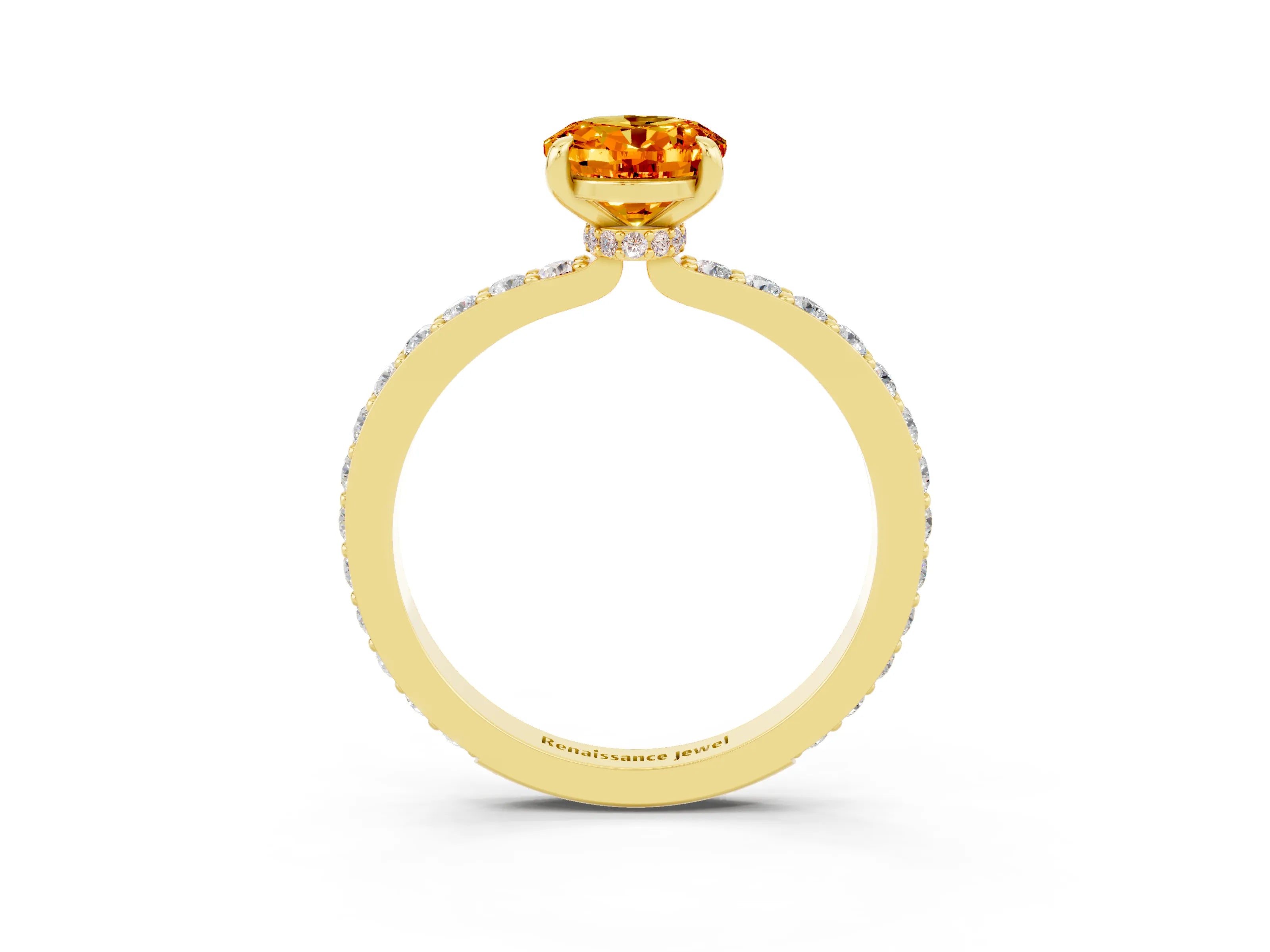 Yellow gold Oval Cut Citrine Solitaire Engagement Ring with Pavé Band and Four-Prong Setting_3