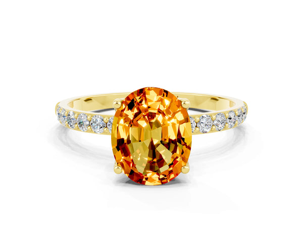 Yellow gold Oval Cut Citrine Solitaire Engagement Ring with Round  Pavé Band and Prong Setting