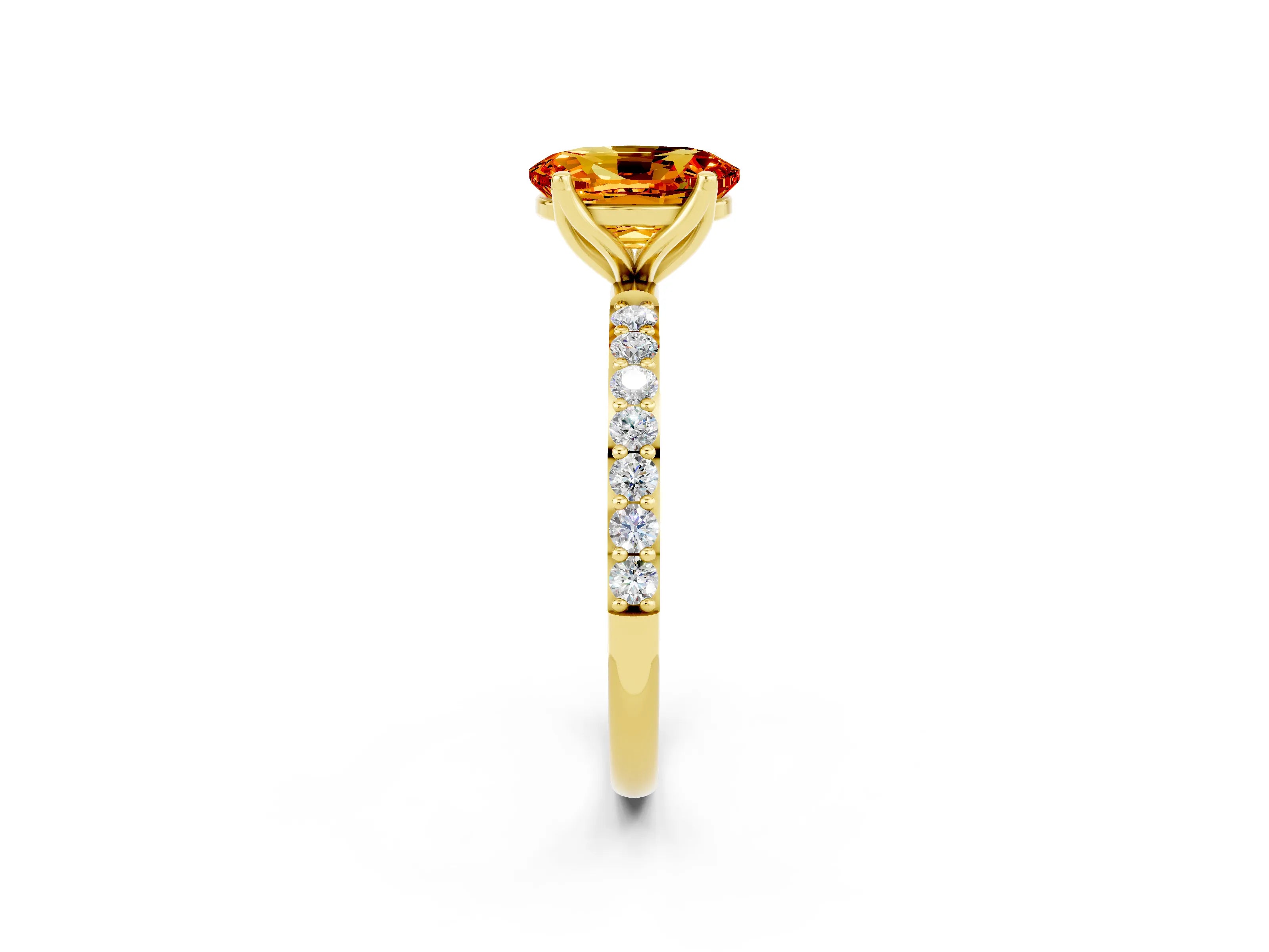 Yellow gold Oval Cut Citrine Solitaire Engagement Ring with Pavé Band and Prong Setting_2