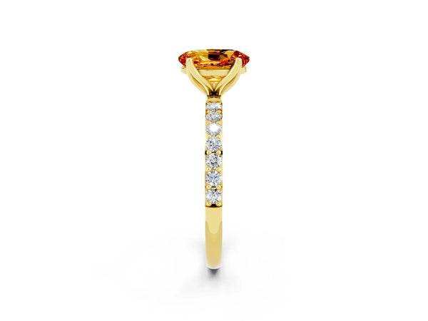 Yellow gold Oval Cut Citrine Solitaire Engagement Ring with Round  Pavé Band and Prong Setting