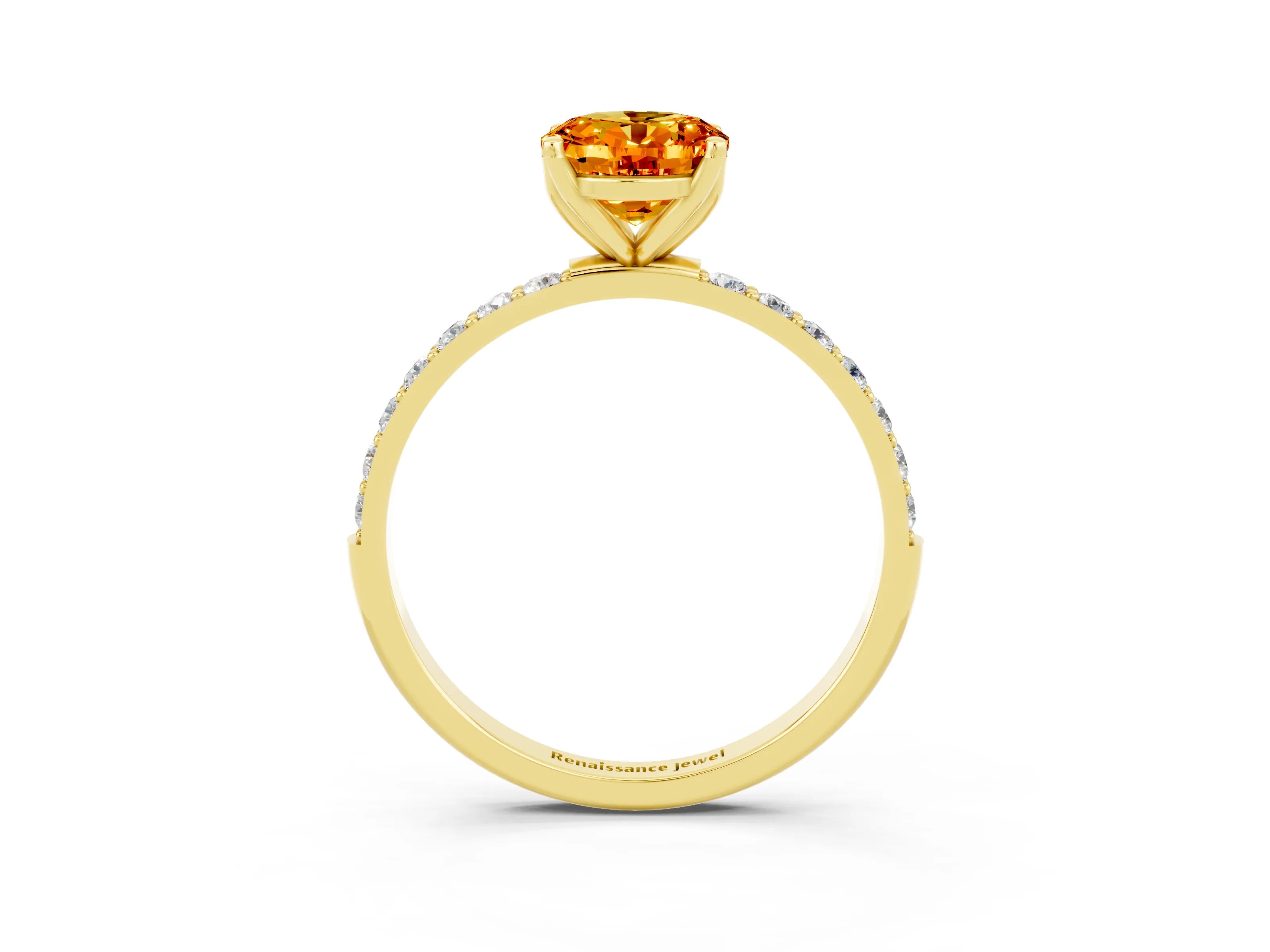Yellow gold Oval Cut Citrine Solitaire Engagement Ring with Pavé Band and Prong Setting_3