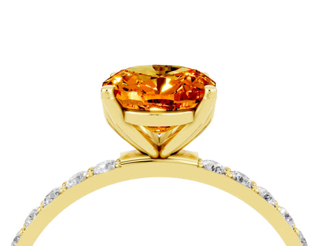 Yellow gold Oval Cut Citrine Solitaire Engagement Ring with Pavé Band and Prong Setting_4