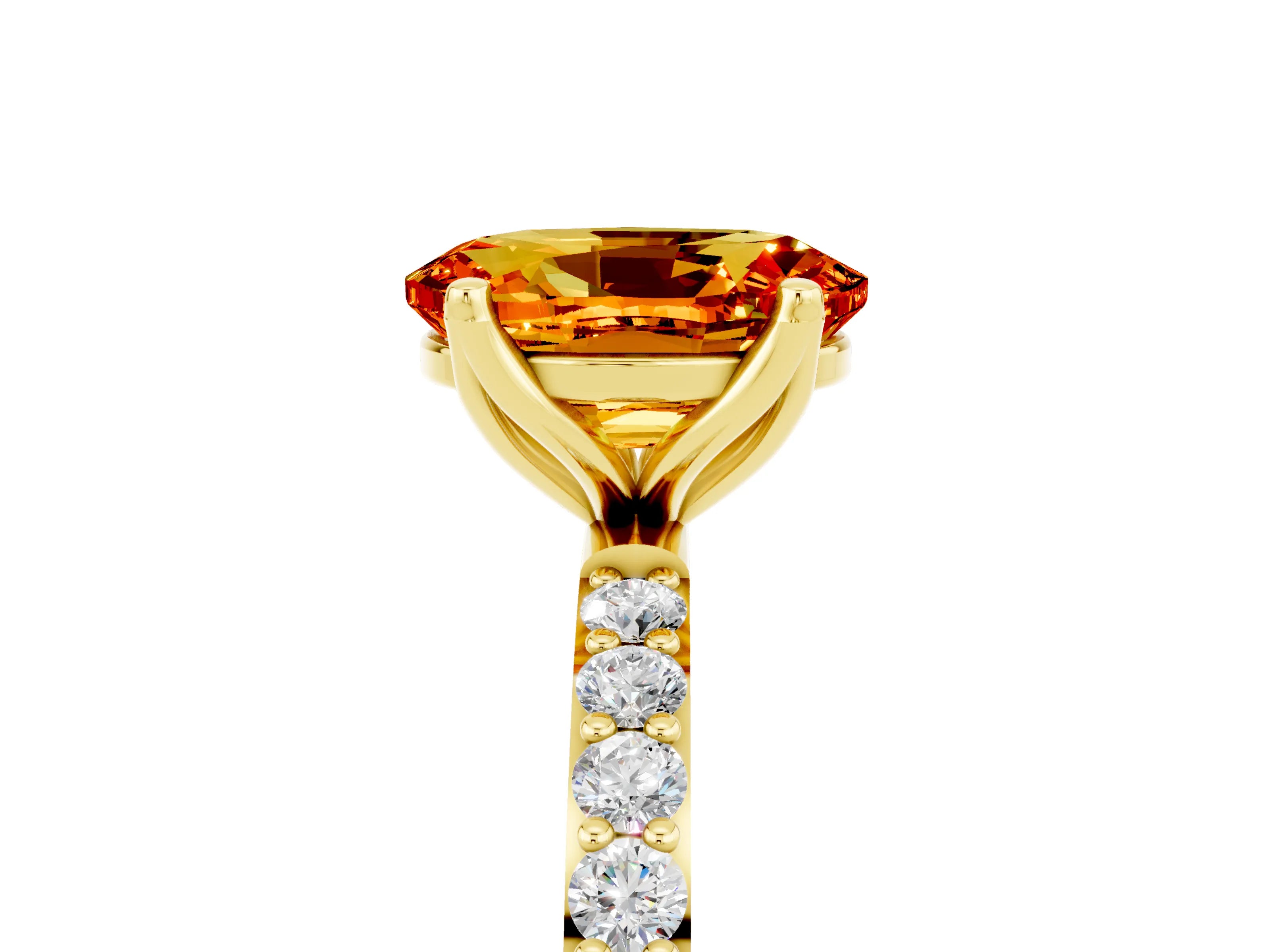 Yellow gold Oval Cut Citrine Solitaire Engagement Ring with Pavé Band and Prong Setting_5