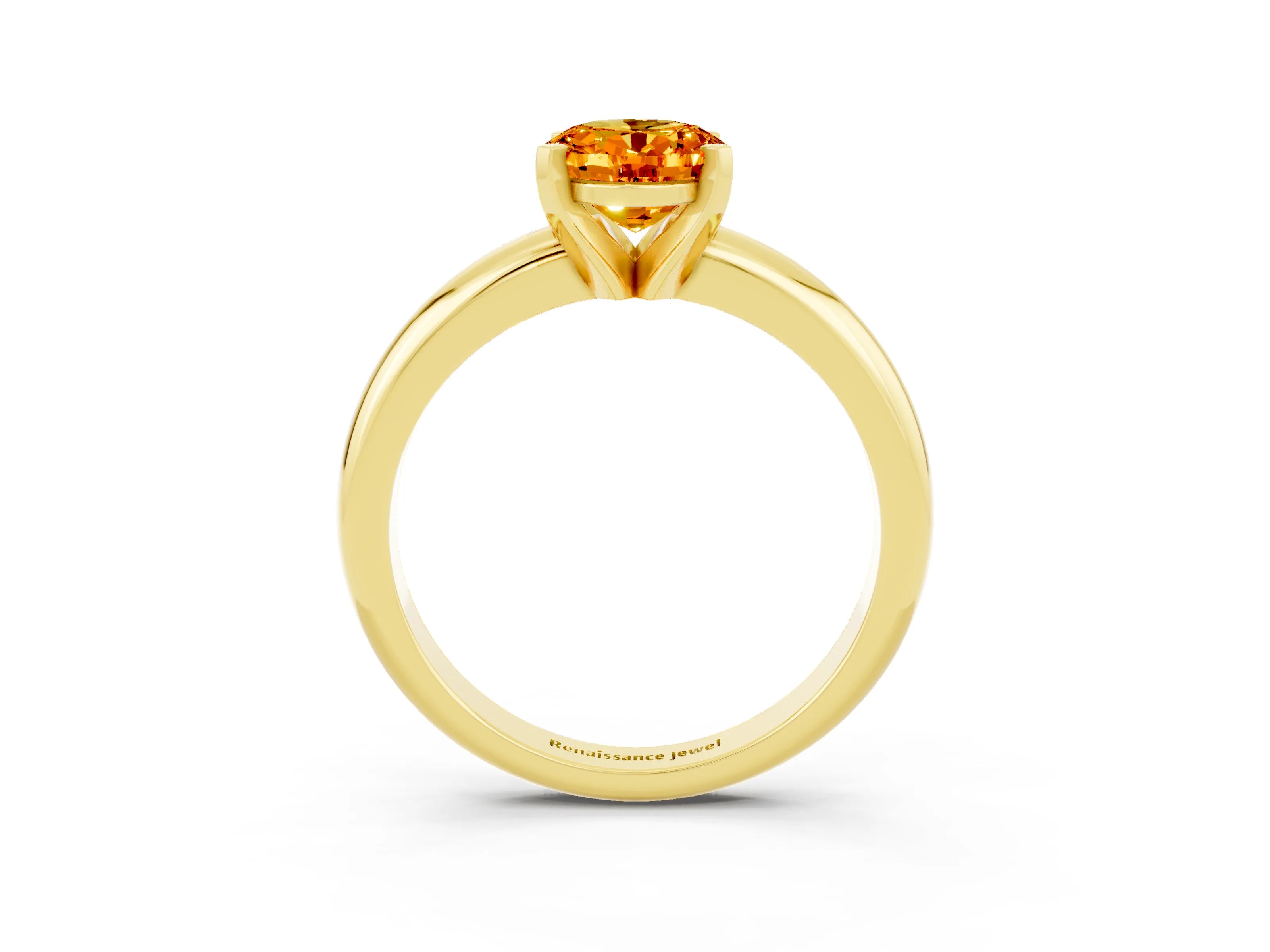 Yellow gold Oval Cut Citrine Solitaire Engagement Ring with Round Band and Four-Prong Setting_3