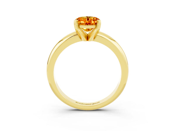 Yellow gold Oval Cut Citrine Solitaire Engagement Ring with Round Band and Four-Prong Setting