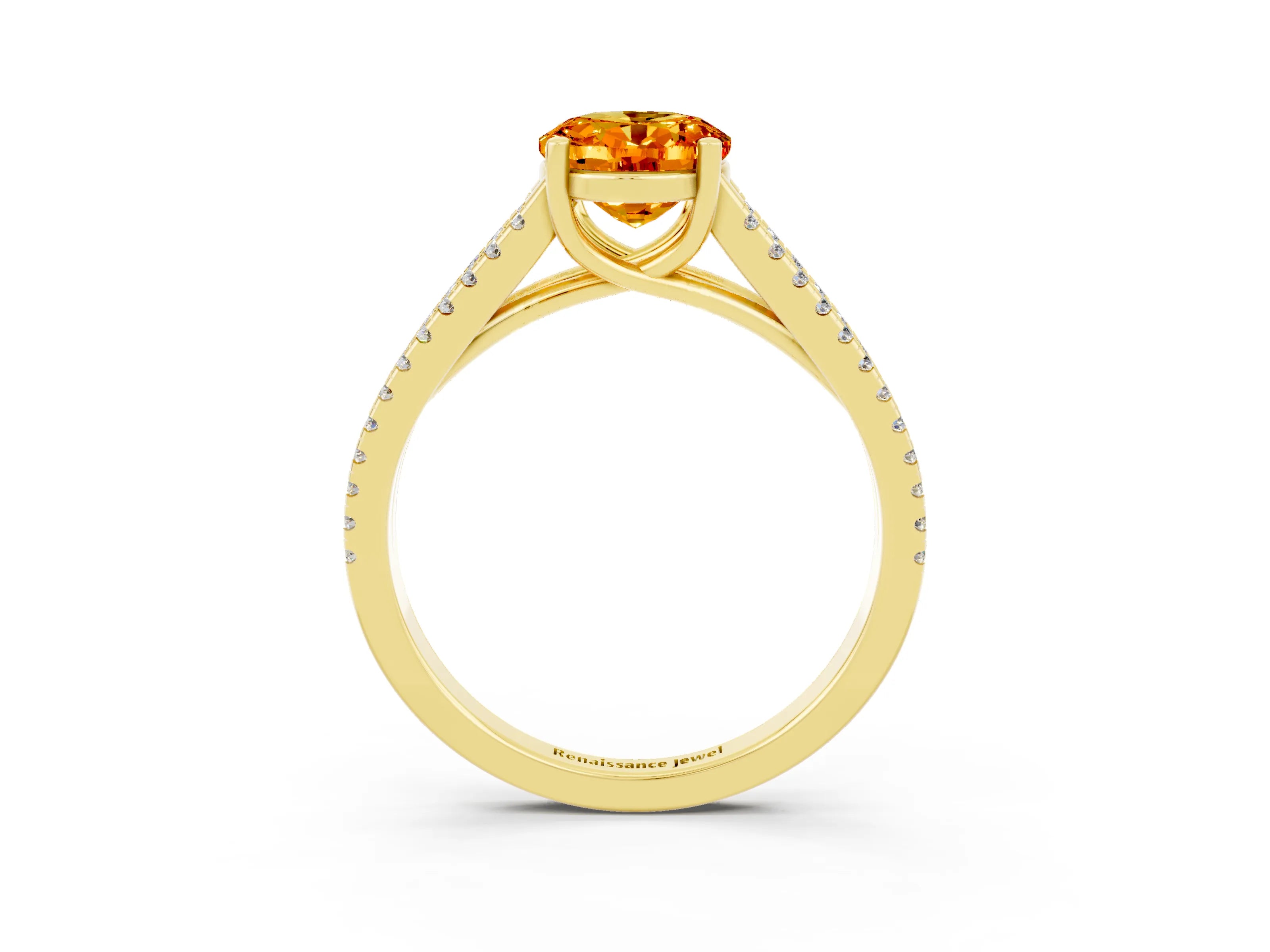 Yellow gold Oval Cut Citrine Solitaire Engagement Ring with Split Shank Pavé Band_3