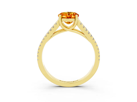Yellow gold Oval Cut Citrine Solitaire Engagement Ring with Split Shank Pavé Band_3