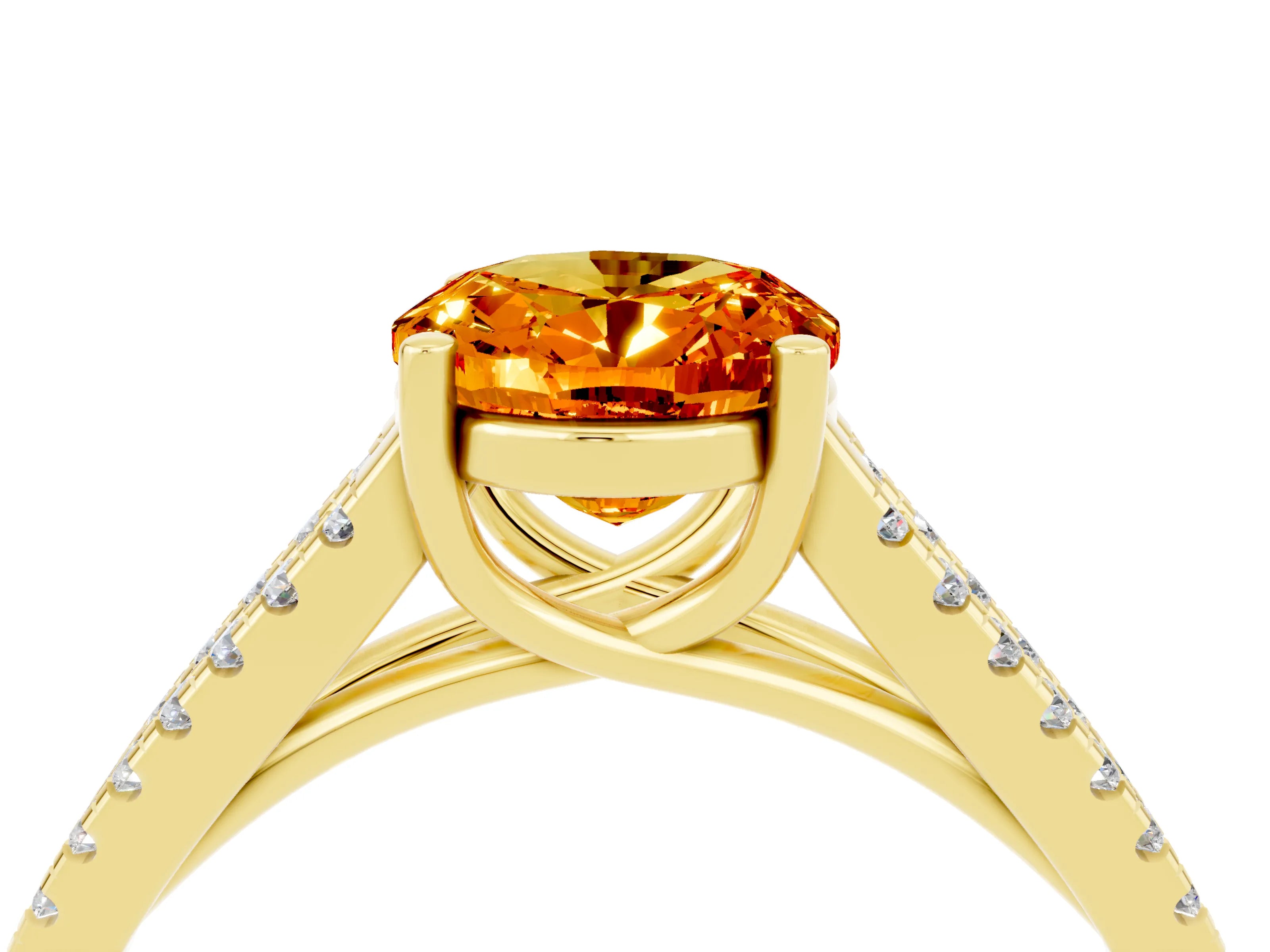 Yellow gold Oval Cut Citrine Solitaire Engagement Ring with Split Shank Pavé Band_4