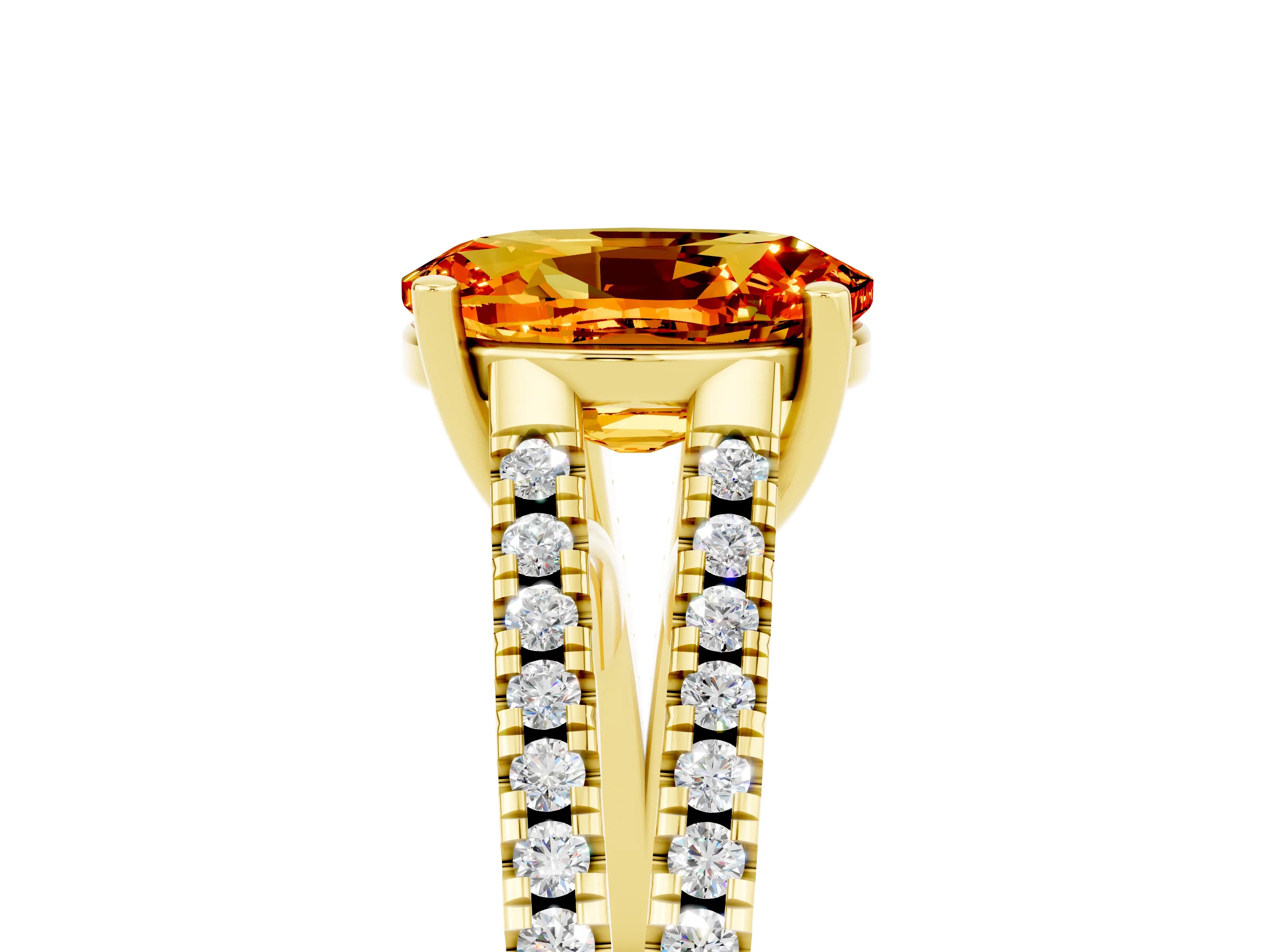 Yellow gold Oval Cut Citrine Solitaire Engagement Ring with Split Shank Pavé Band_5