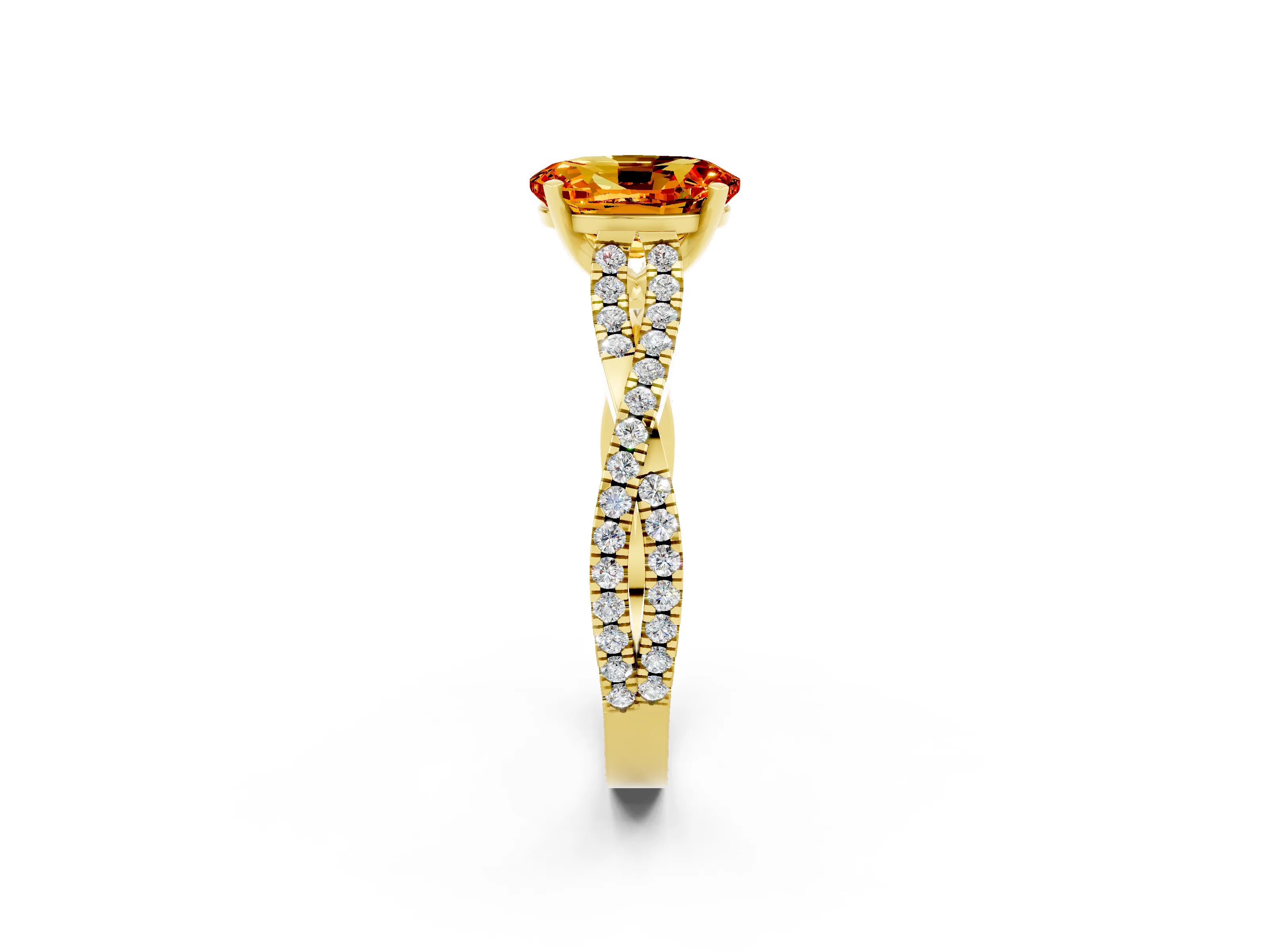 Yellow gold Oval Cut Citrine Solitaire Engagement Ring with Twisted Pavé Band and Four-Prong Setting_2