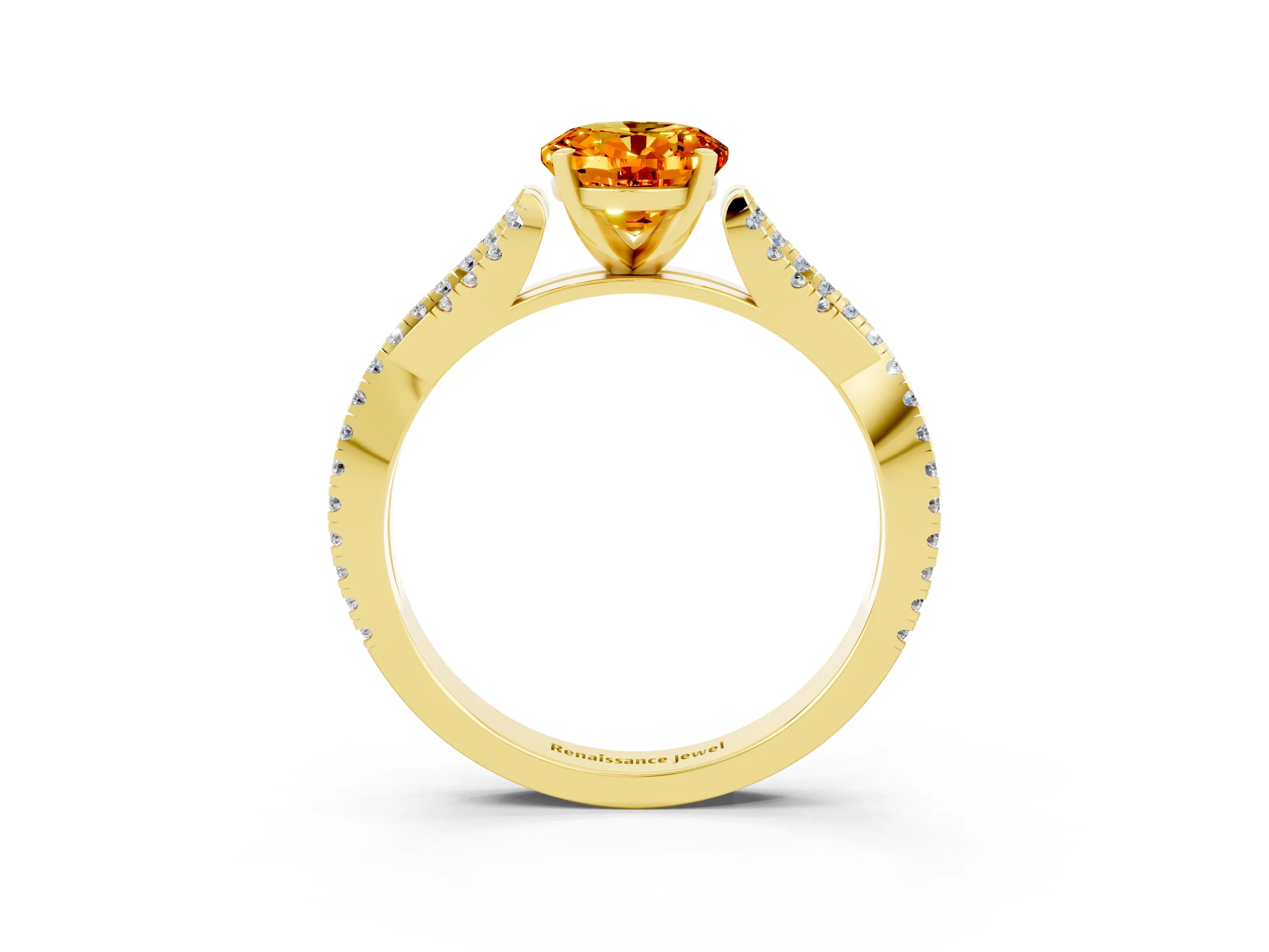 Yellow gold Oval Cut Citrine Solitaire Engagement Ring with Twisted Pavé Band and Four-Prong Setting_3