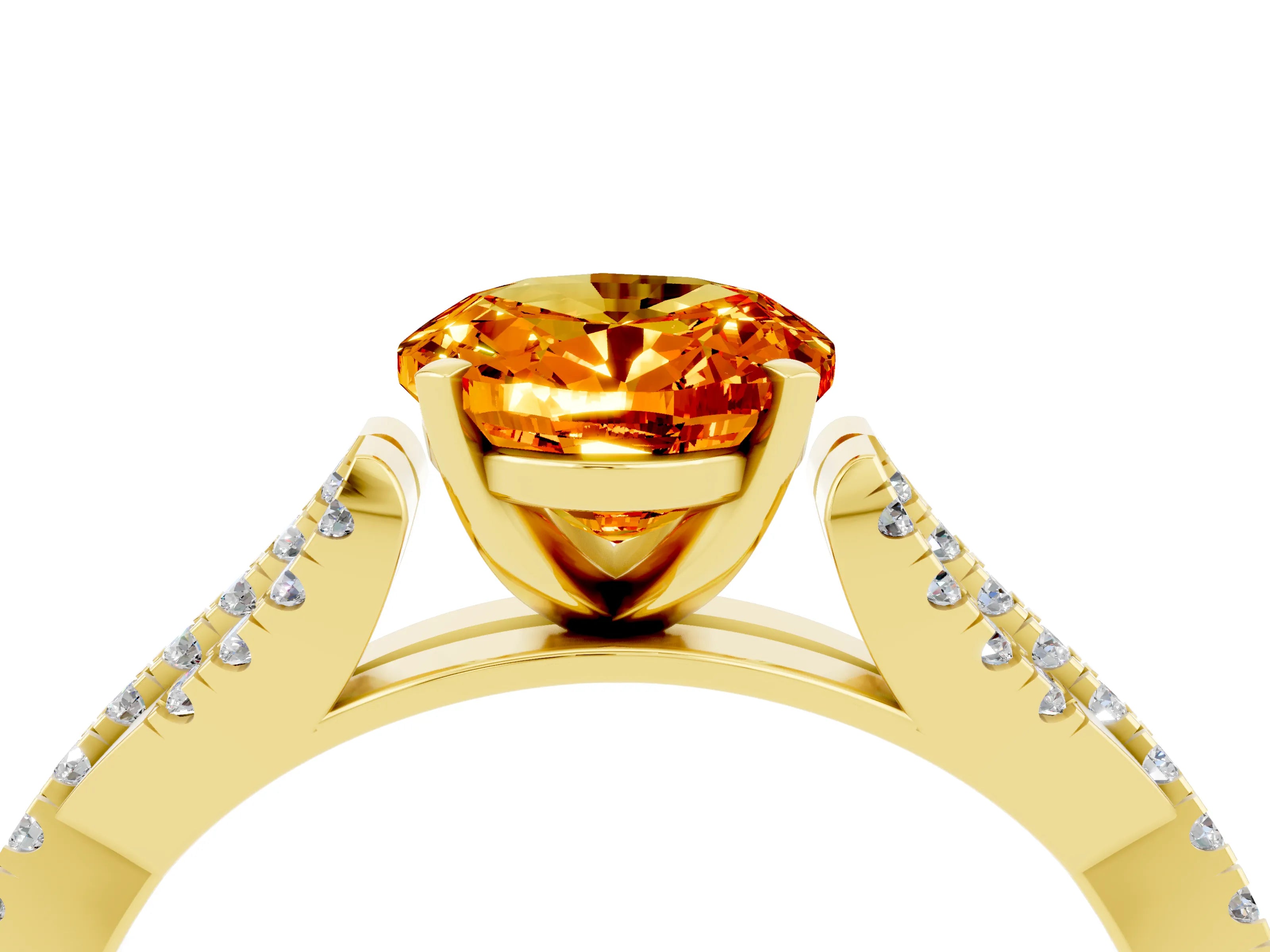Yellow gold Oval Cut Citrine Solitaire Engagement Ring with Twisted Pavé Band and Four-Prong Setting_4