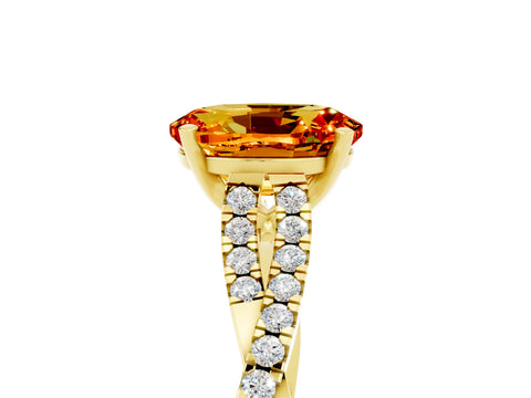 Yellow gold Oval Cut Citrine Solitaire Engagement Ring with Twisted Pavé Band and Four-Prong Setting_5