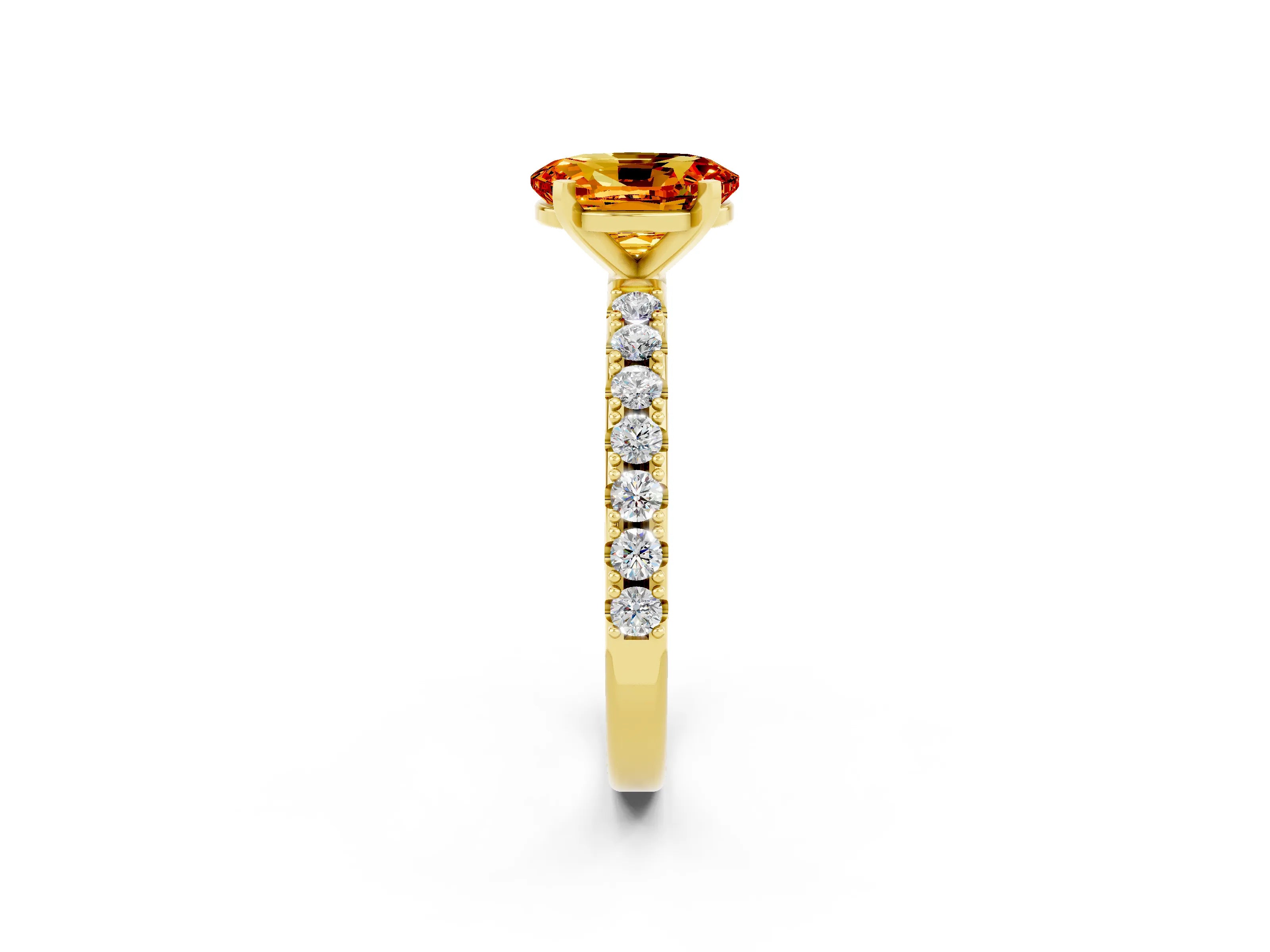 Yellow gold Oval Cut Citrine Solitaire Pavé Band with Four-Prong Setting_2