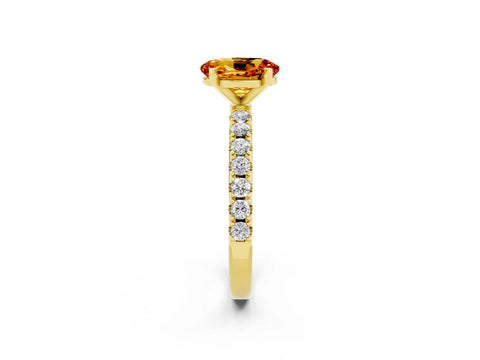 Yellow gold Oval Cut Citrine Solitaire Pavé Band with Four-Prong Setting_2