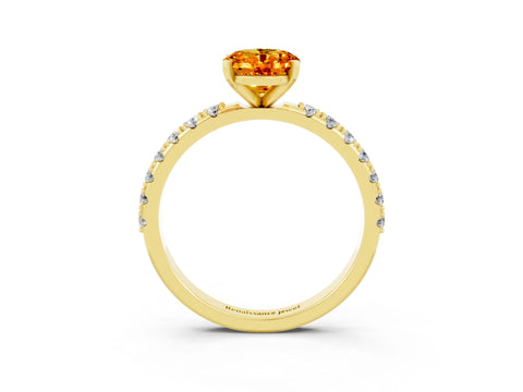 Yellow gold Oval Cut Citrine Solitaire Pavé Band with Four-Prong Setting_3