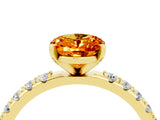 Yellow gold Oval Cut Citrine Solitaire Pavé Band with Four-Prong Setting_4
