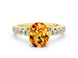 Yellow gold Oval Cut Citrine Solitaire Pavé Engagement Ring with Round Band and Prong Setting_12