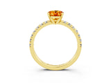 Yellow gold Oval Cut Citrine Solitaire Pavé Engagement Ring with Round Band and Prong Setting_15