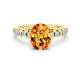 Yellow gold Oval Cut Citrine Solitaire Pavé Engagement Ring with Round Band and Prong Setting_66