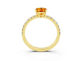 Yellow gold Oval Cut Citrine Solitaire Pavé Engagement Ring with Round Band and Prong Setting_69