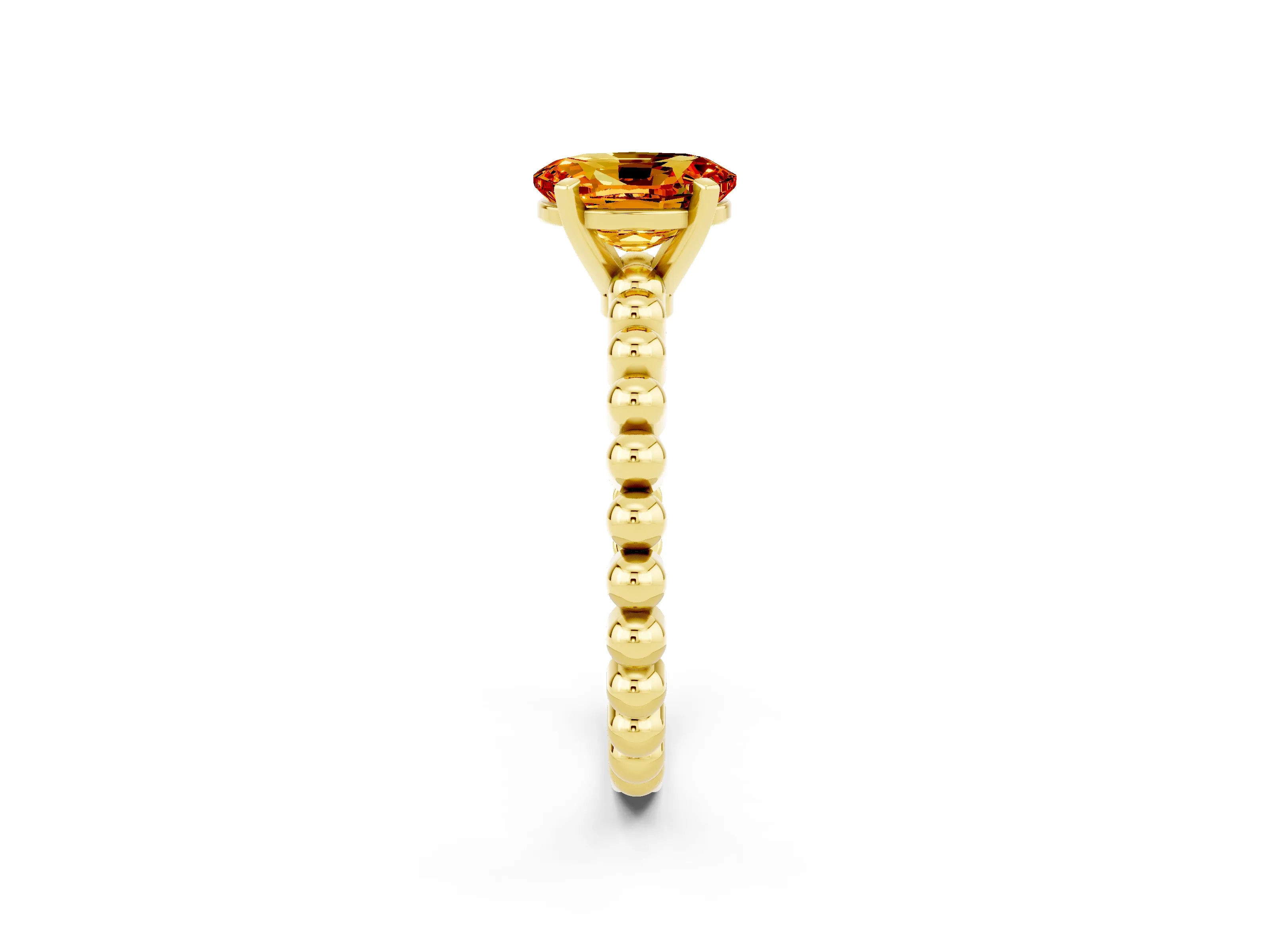 Yellow gold Oval Cut Citrine Solitaire Ring with Beaded Band and Prong Setting_2