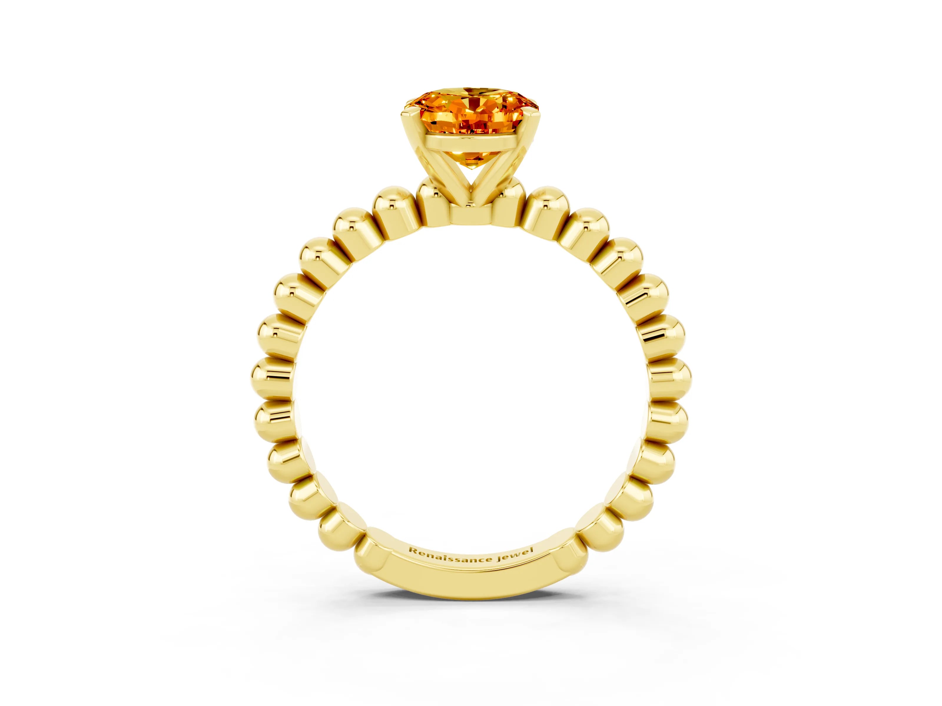 Yellow gold Oval Cut Citrine Solitaire Ring with Beaded Band and Prong Setting_3