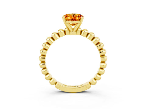 Yellow gold Oval Cut Citrine Solitaire Ring with Beaded Band and Prong Setting_3