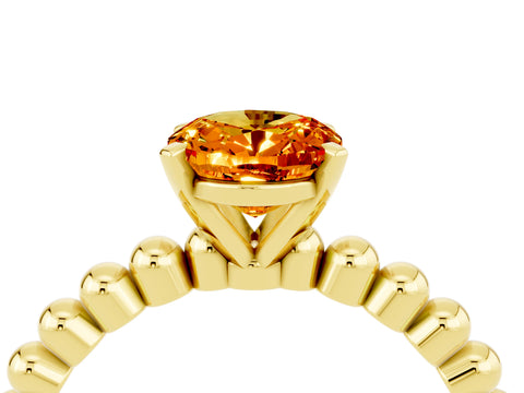 Yellow gold Oval Cut Citrine Solitaire Ring with Beaded Band and Prong Setting_4