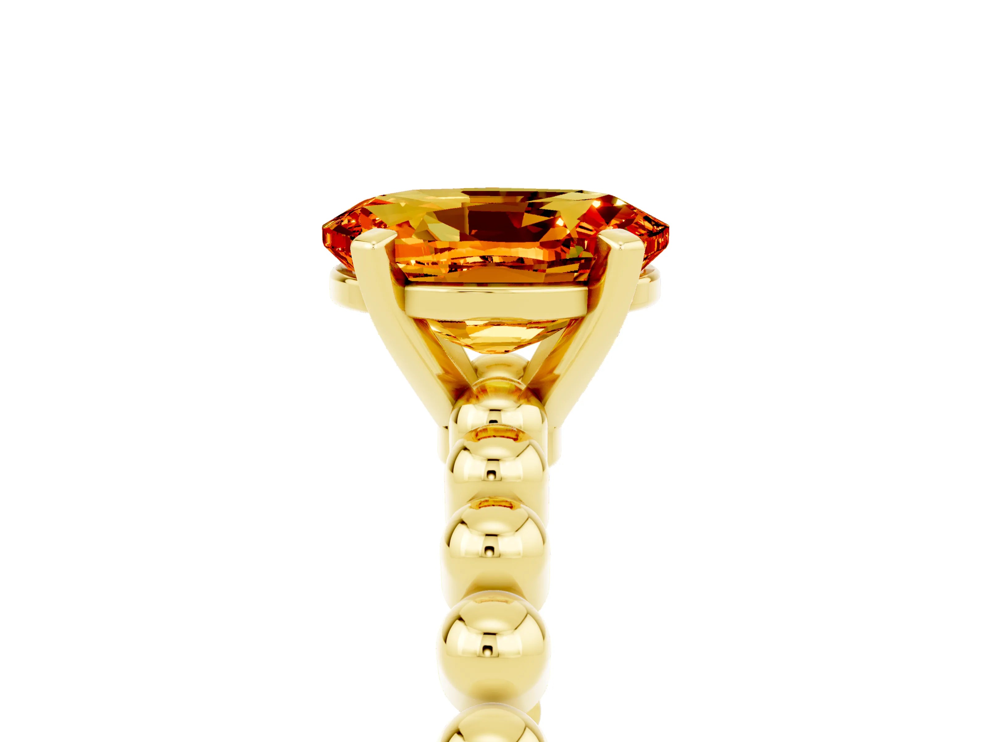 Yellow gold Oval Cut Citrine Solitaire Ring with Beaded Band and Prong Setting_5