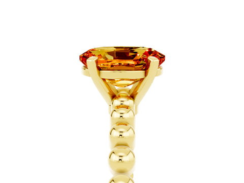 Yellow gold Oval Cut Citrine Solitaire Ring with Beaded Band and Prong Setting_5