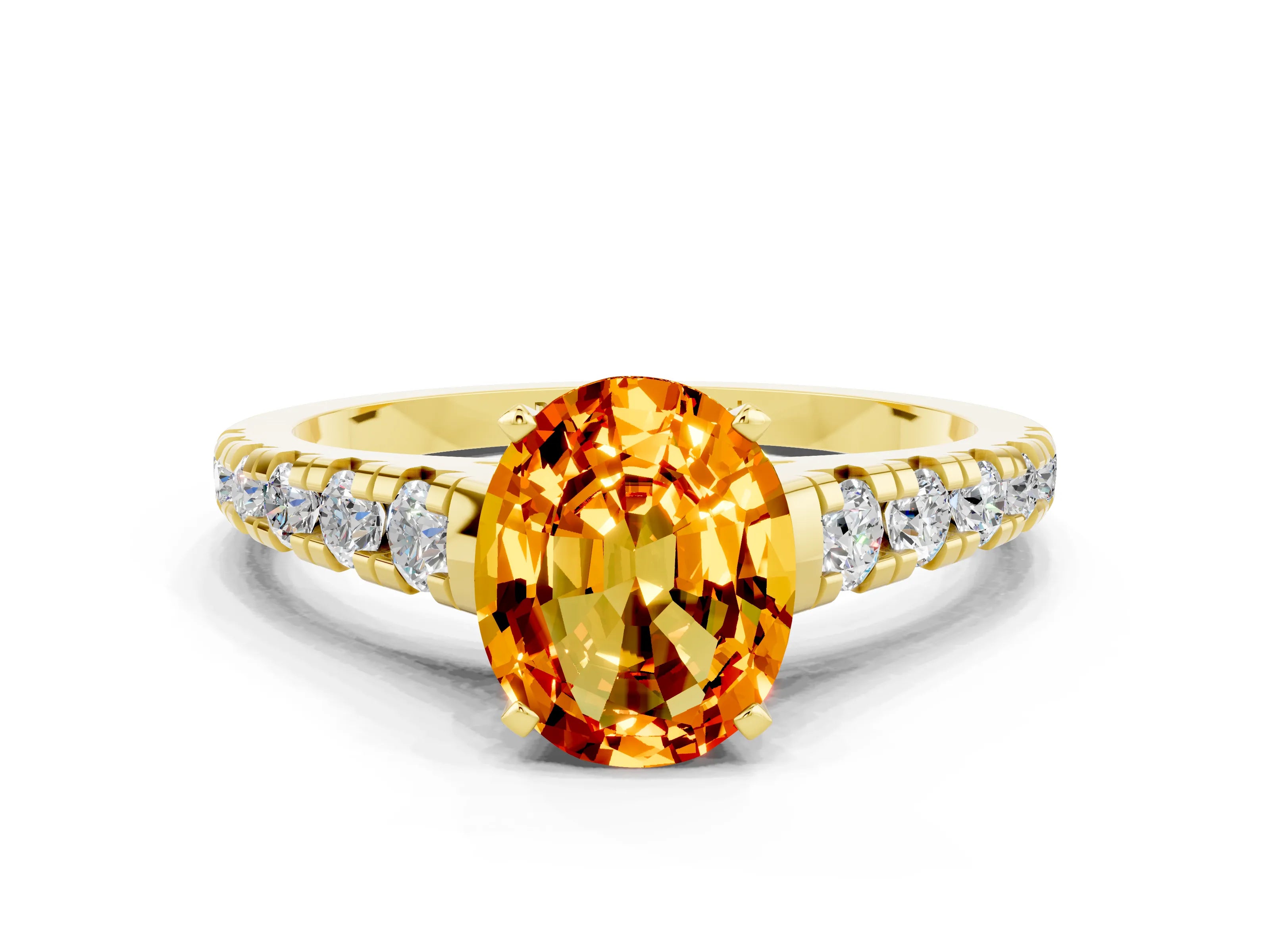 Yellow gold Oval Cut Citrine Solitaire Ring with Cathedral Setting and Pavé Band_12