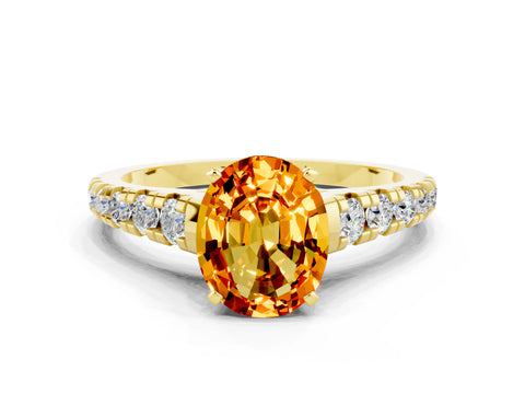 Yellow gold Oval Cut Citrine Solitaire Ring with Cathedral Setting and Pavé Band_12