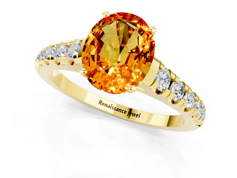 Yellow gold Oval Cut Citrine Solitaire Ring with Cathedral Setting and Pavé Band_13