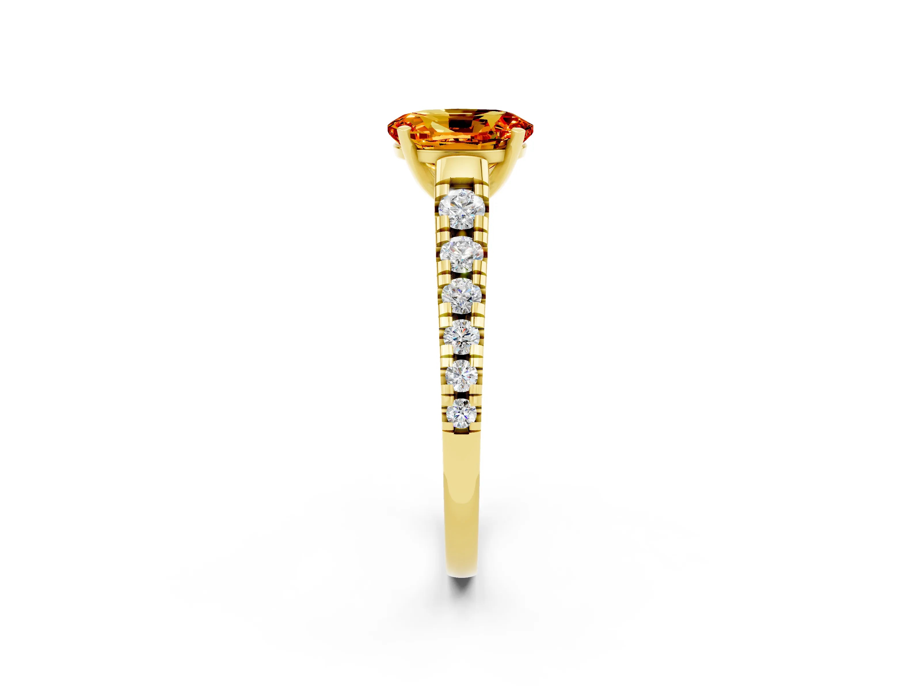 Yellow gold Oval Cut Citrine Solitaire Ring with Cathedral Setting and Pavé Band_14