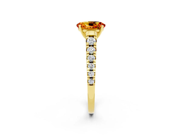 Yellow gold Oval Cut Citrine Cathedral Solitaire Ring with Round  Pavé Band