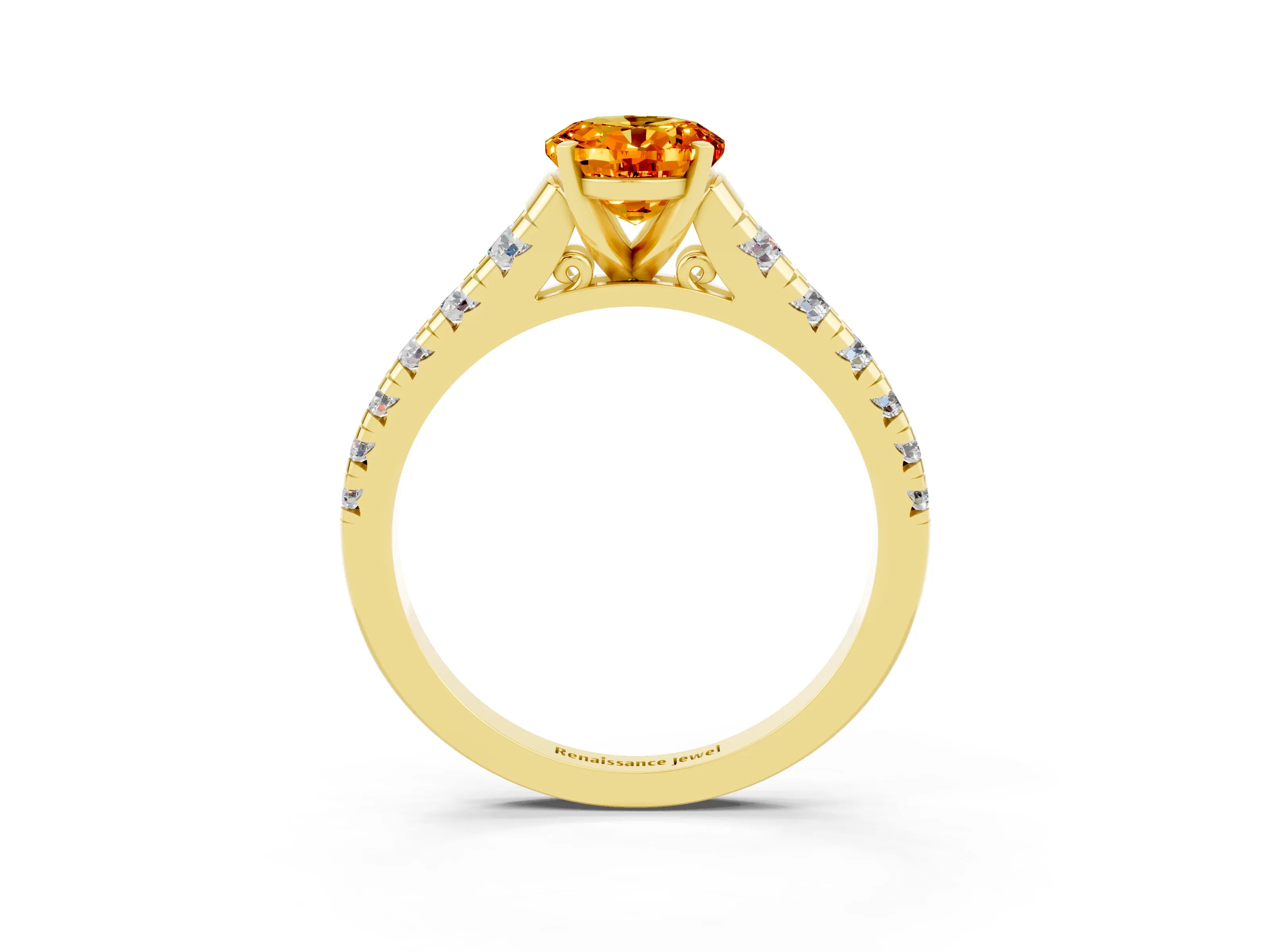 Yellow gold Oval Cut Citrine Solitaire Ring with Cathedral Setting and Pavé Band_15