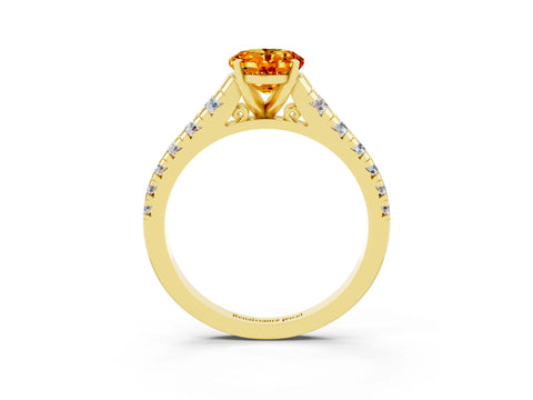 Yellow gold Oval Cut Citrine Solitaire Ring with Cathedral Setting and Pavé Band_15