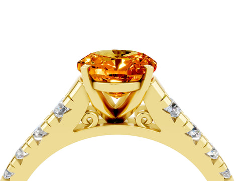 Yellow gold Oval Cut Citrine Solitaire Ring with Cathedral Setting and Pavé Band_16