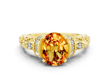 Yellow gold Oval Cut Citrine Solitaire Ring with Filigree Band and Four-Prong Setting_24
