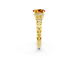 Yellow gold Oval Cut Citrine Solitaire Ring with Filigree Band and Four-Prong Setting_26