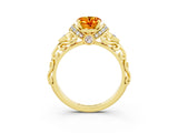 Yellow gold Oval Cut Citrine Solitaire Ring with Filigree Band and Four-Prong Setting_27