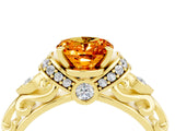 Yellow gold Oval Cut Citrine Solitaire Ring with Filigree Band and Four-Prong Setting_28