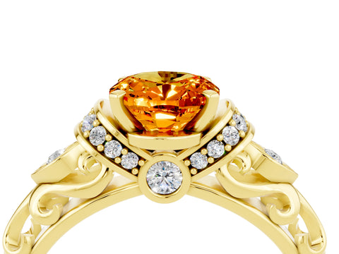 Yellow gold Oval Cut Citrine Solitaire Ring with Filigree Band and Four-Prong Setting_28