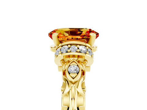 Yellow gold Oval Cut Citrine Solitaire Ring with Filigree Band and Four-Prong Setting_29