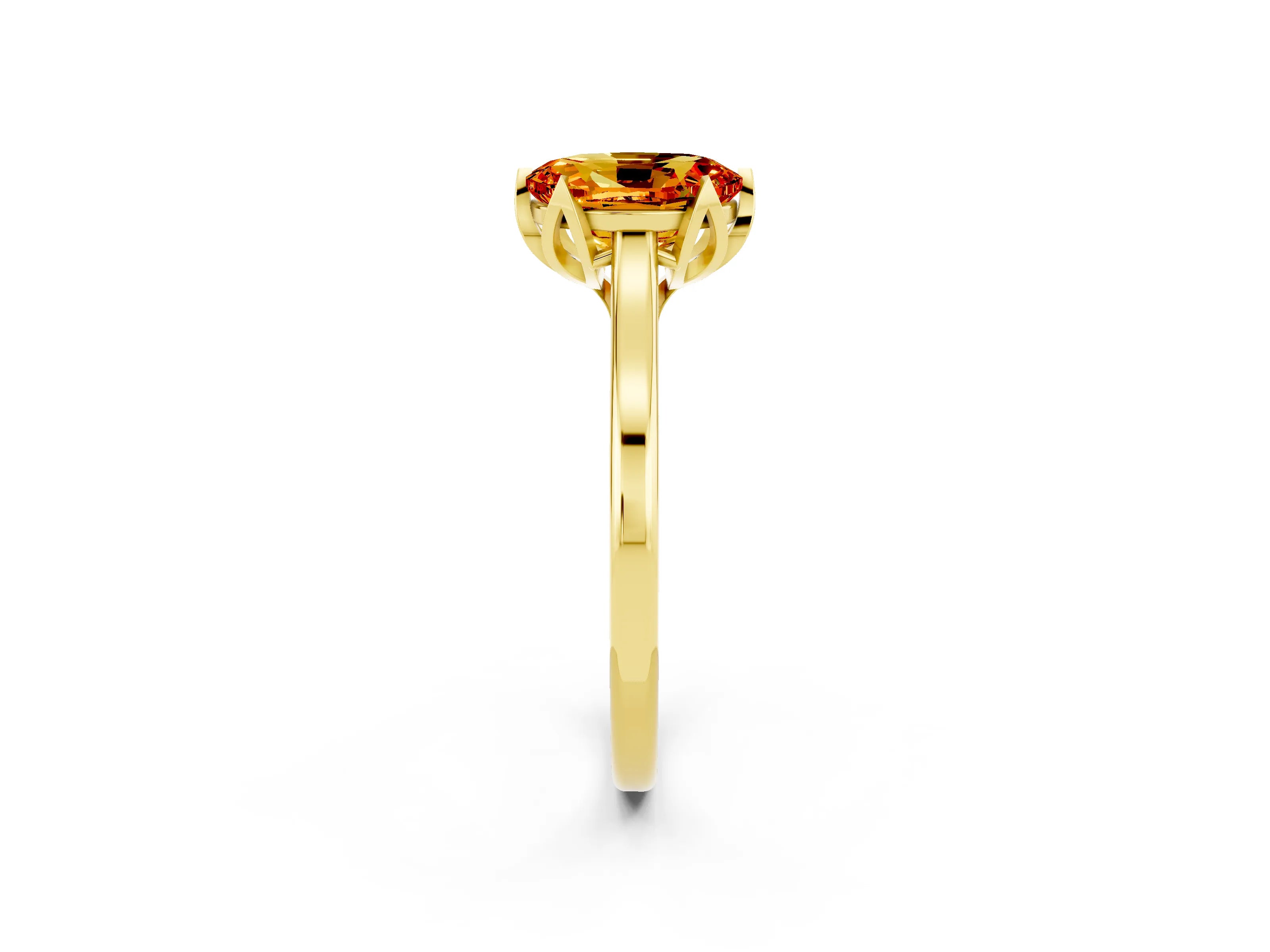 Yellow gold Oval Cut Citrine Solitaire Ring with Flower Prong Setting and Classic Band_14