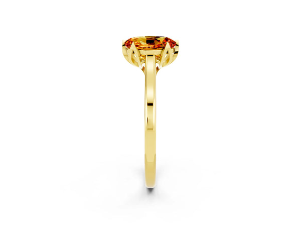 Yellow gold Oval Cut Citrine Solitaire Ring with Flower Prong Setting and Classic Band