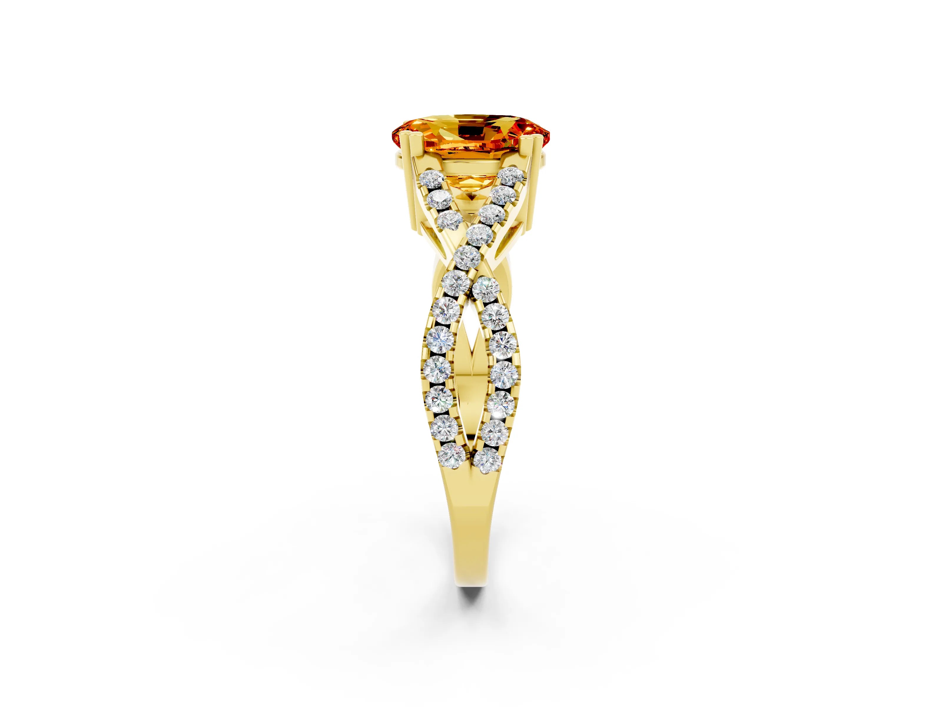 Yellow gold Oval Cut Citrine Solitaire Ring with Four-Prong Setting and Twisted Pavé Band_2