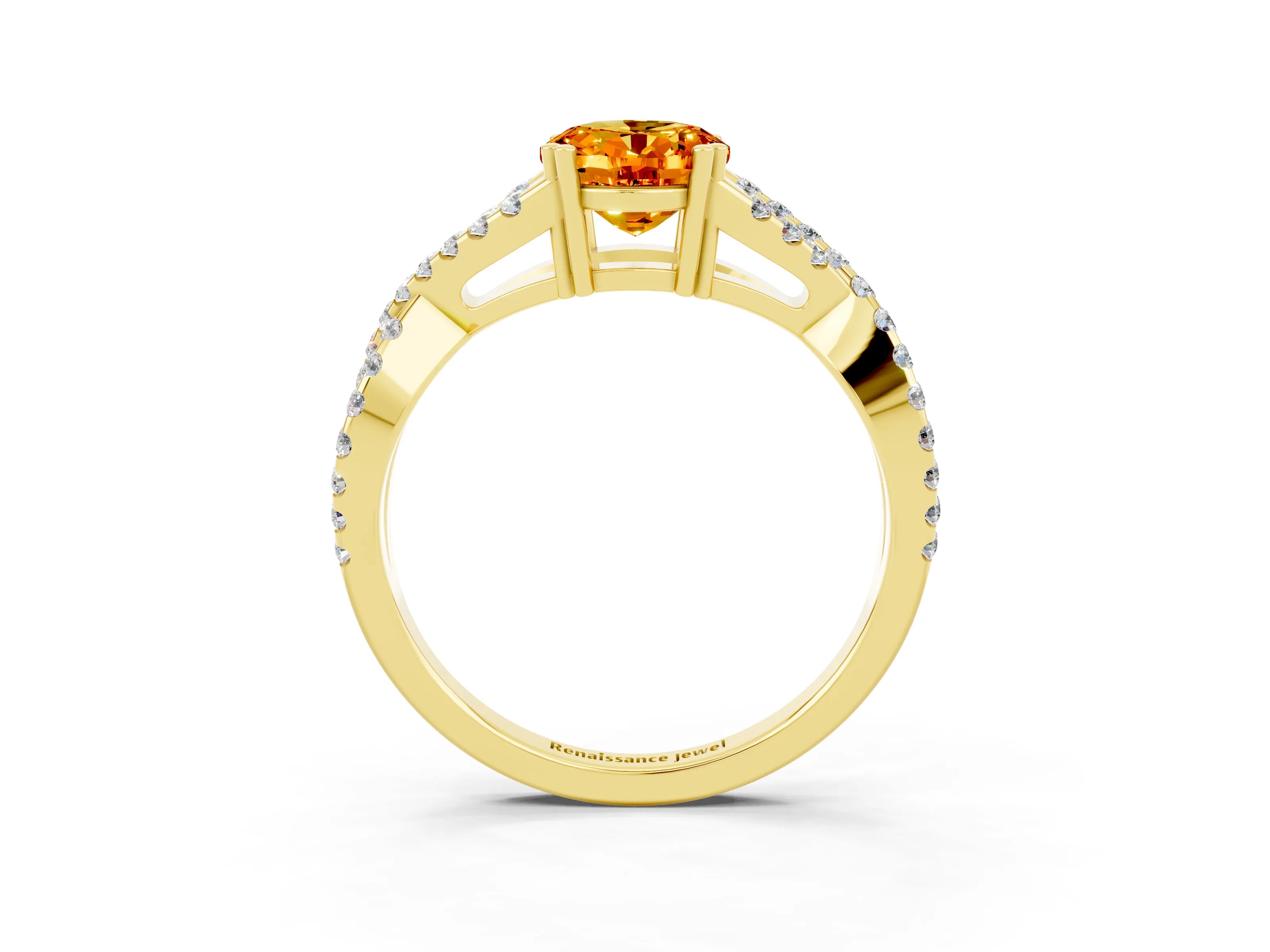 Yellow gold Oval Cut Citrine Solitaire Ring with Four-Prong Setting and Twisted Pavé Band_3