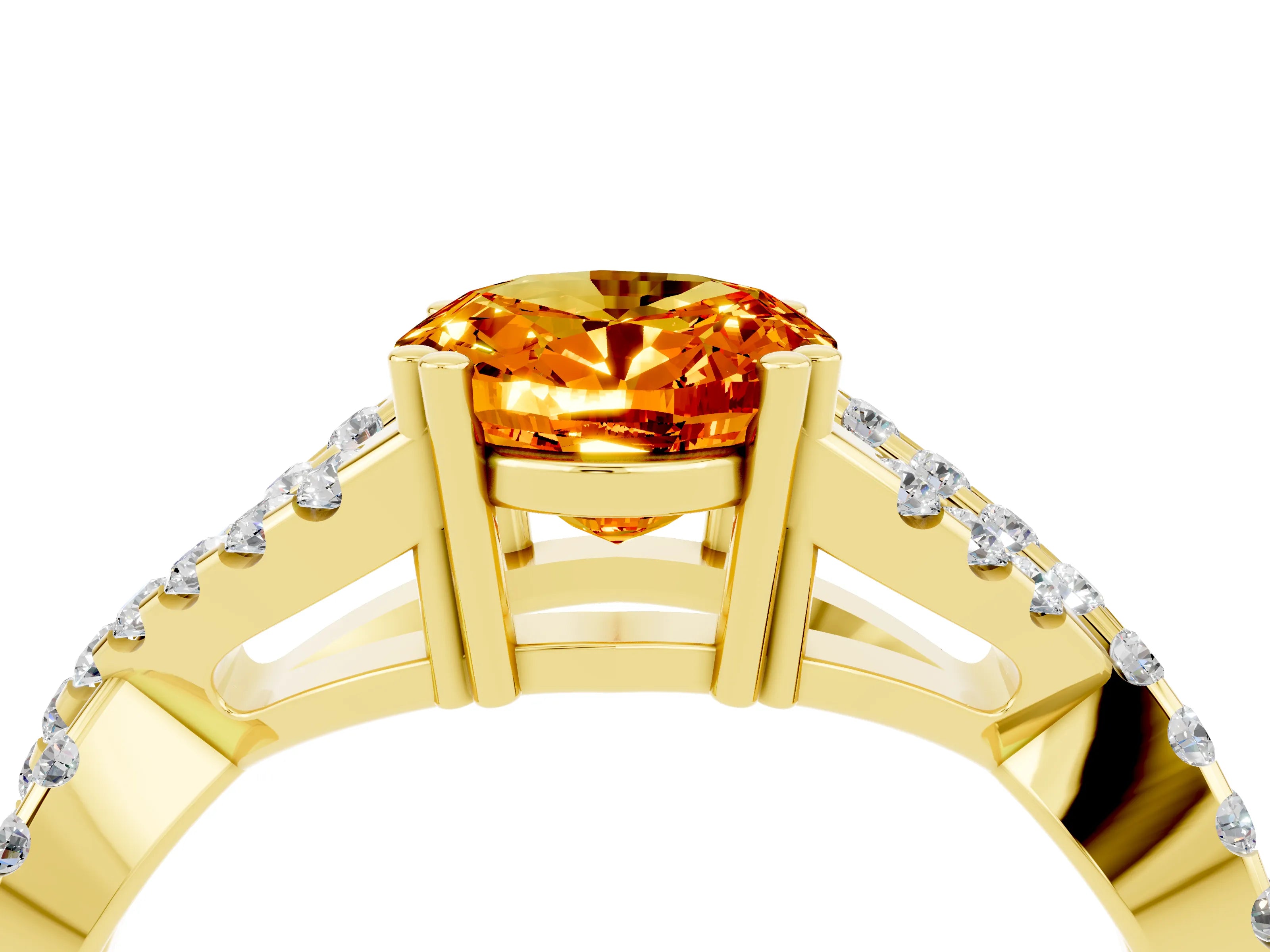 Yellow gold Oval Cut Citrine Solitaire Ring with Four-Prong Setting and Twisted Pavé Band_4